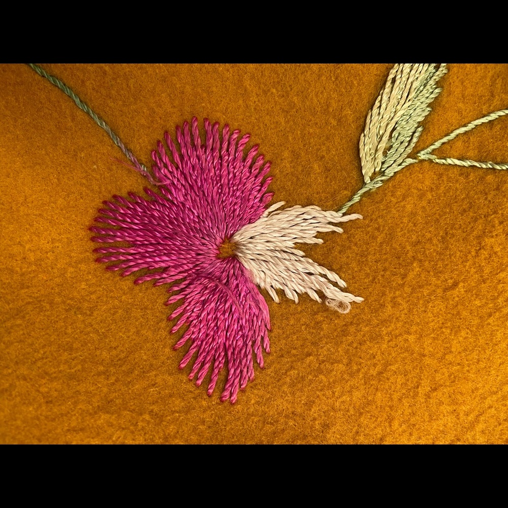 VINTAGE Embroidered Floral Pumpkin Color Felt Vest - Picture 11 of 12